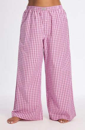 Savage x Fenty Kickback Casuals Sleep Pants in Tulip Pink Plaid Behavior at Nordstrom, Size X-Large