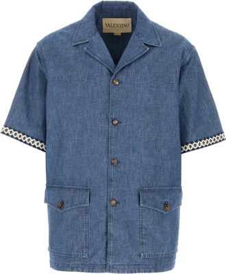 Valentino Garavani Short Sleeve Shirts, male, Blue, Size: XL Denim Shirt