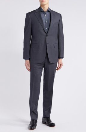 Canali Siena Regular Fit Shadow Plaid Wool Suit in Charcoal at Nordstrom, Size 44 Us