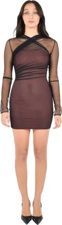 Nensi Dojaka Womens Dress With Draped Tulle & Crepe Slip Black Polyamide