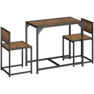 TecTake Juego de comedor industrial de 3 piezas, mesa y 2 sillas madera oscura