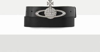 Vivienne Westwood Medium Bas Relief Belt Brass Platinum-crystal-crystal-black-leather M Unisex