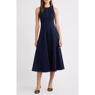 ZOE AND CLAIRE Topstitch Detail Sleeveless Denim Dress in Denim Blue at Nordstrom, Size X-Large