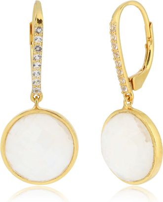MAX + STONE 18k Gold over 925 Sterling Silver 12 Carats Round Gemstone Dangle Earrings