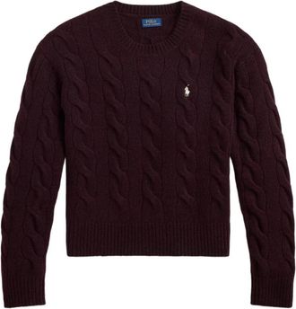 Ralph Lauren Logo-Geborduurd Kabelsteek Trui - Dames - Ronde hals truien - Paars - M - Wol - Truien & Vesten