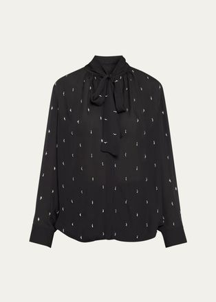 A.L.C. Vivi Embellished Tie-Neck Blouse