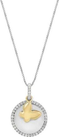 Effy Two-Tone Diamond Butterfly Charm Pendant Necklace in Silver at Nordstrom Rack, Size 18
