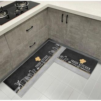 OEM Juego De 2 Tapetes De Cocina Lavables - Dise&ntilde;o: Tapete Antideslizante Para Cocina - Para Cocina Y Comedor, 40 X 120 Cm + 40 X 60 Cm (gorro De Chef)