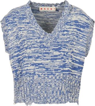 Marni Geribbeld T-shirt met V-hals - Blauw