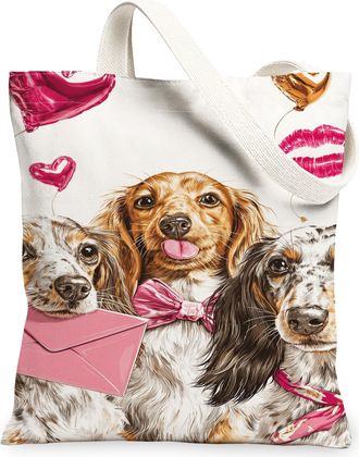 Generic Dog Canvas Tote Bags, Cute Canine Design Reusable Grocery Bags, Fun Vintage Lightweight Washable Shoulder Strap for Travel, White, 13x15 Inch