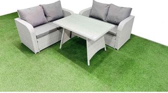 Fimous Fimous - 4 Seat Outdoor Love Sofa Set Rattan Garden Furniture Set with Rectangular Dining Table Light Grey