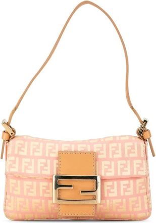Fendi Pre-owned Shoulder Bags, female, Pink, Size: ONE SIZE Pre-owned Mini Zucchino Canvas Baguette