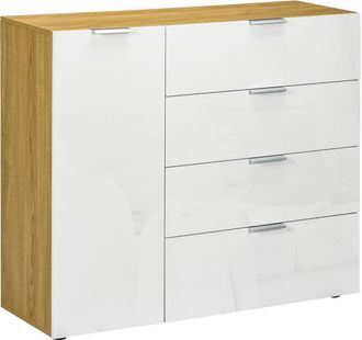 HOMCOM Homcom Aparador De Sal&oacute;n De Alto Brillo Cajonera Y C&oacute;moda Con 4 Cajones Puerta Y Estantes Ajustables Para Comedor Dormitorio 105x35x92 Cm
