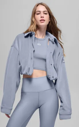 Alo | Ribbed Velour Cropped Mountain Side Jacket in Winter Frost Blue, Size: Medium
