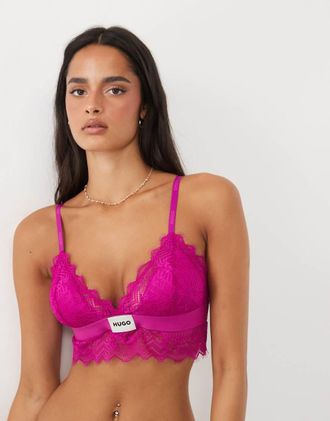 HUGO BOSS HUGO Red brassi&egrave;re triangolare con bordo in pizzo rosa