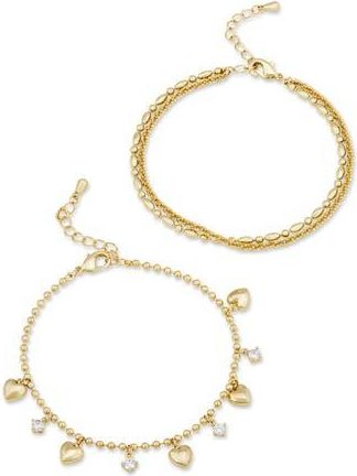 Savvy Cie Jewels Set of 2 Bead Chain & Heart Charm Bracelets in Yellow at Nordstrom Rack