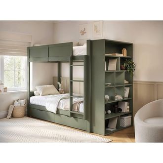 Flair Ruby Wooden Bunk Bed with Storage in Green | Size: Single