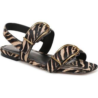 Veronica Beard Maglio-2 Genuine Calf Hair Sandal in Ziger Brown Leather at Nordstrom, Size 8.5