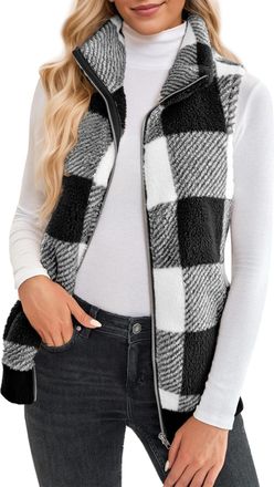 Feoya Womens Fuzzy Fleece Vest Stand Collar Casual Warm Sleeveless Zip Up Sherpa Vest Jackets with Pockets for Fall Winter 3XL