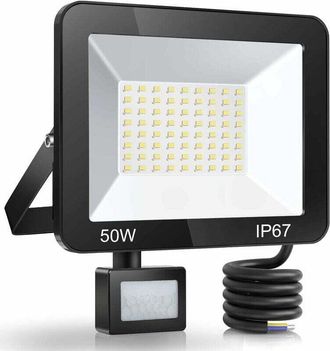 OEM Foco Led Para Exterior De 50 W Con Sensor De Movimiento, Resistente Al Agua Ip67, 5000 Lm, 7000 K, Blanco Fr&iacute;o, Ideal Para Jard&iacute;n, Patio Y Entrada