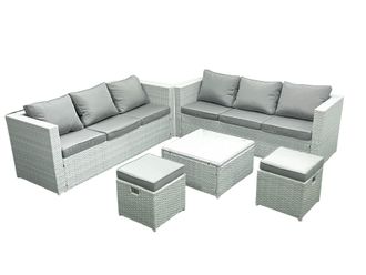 Fimous Garden Outdoor Furniture Set 8 Seater Rattan Sofa Set with 2 Small Footstools Light Grey Mixed