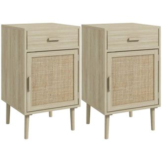 HOMCOM Mesillas de noche 40x40x68.5 cm roble