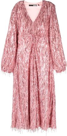 Rotate fringed sequin-embellished maxi dress - women - Recycled Polyester/Elastane/Polyester/Elastane - 38 - Pink