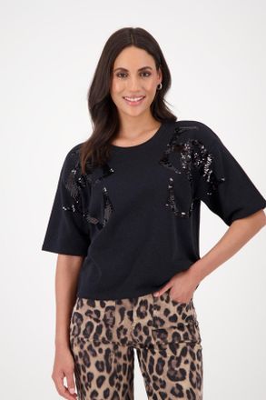 Monari Sweatshirt MONARI, Damen, Gr. 34, schwarz, Single Jersey, Obermaterial: 85% Baumwolle, 15% metallisierte Fasern, unifarben, regular fit taillenbedeckt