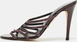 Gina Purple Leather Crystal Embellished Slide Sandals