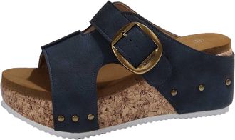 Generic 2026 Womens Summer Slide Sandals Casual Open Toe Platform Slippers with Buckle Strap Leather Upper for Daily Wear Comfortable Outfit Jeans (Navy, 6.5)