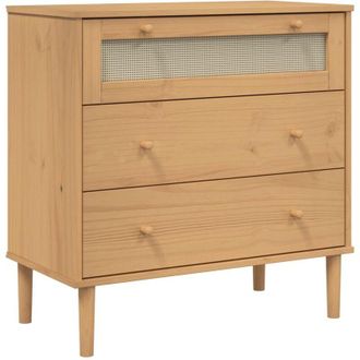 vidaXL C&oacute;moda Senja Aspecto Rat&aacute;n Madera Maciza Pino Marr&oacute;n 80x40x80cm Vidaxl