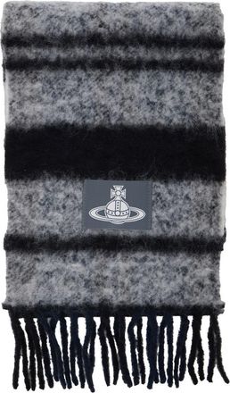 Vivienne Westwood Grey Scarf With Orb Patch On The Front And All-Over Striped Motif In Wool Unisex