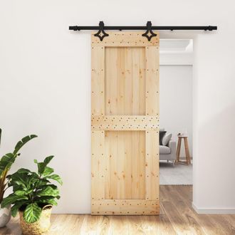 Berkfield Home Sliding Door with Hardware Set 80x210 cm Solid Wood Pine in Brown