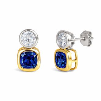 MAX + STONE 925 Sterling Silver Cushion Cut Drop Dangle Gemstone Earrings with Push Backs