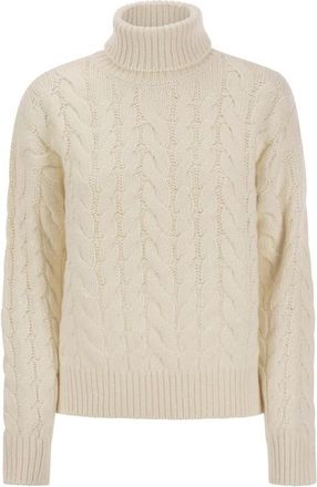 Brunello Cucinelli Ivory Cable Knit Turtleneck Sweater, Size X-Large