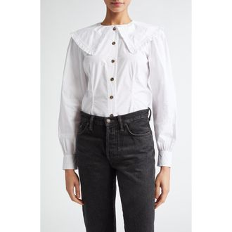 Ganni Ruffle Collar Button-Up Shirt in Bright White at Nordstrom Rack, Size 0 Us / 32 Eu