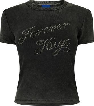 HUGO BOSS Hugo Slim-fit T-shirt met ronde hals en opdruk met tekst voor dames (Zwart)