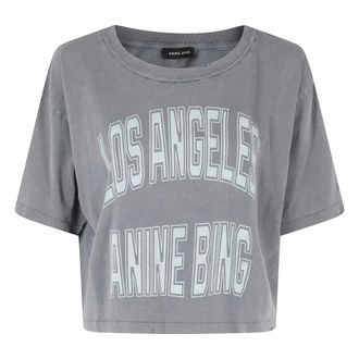 Anine Bing T-Shirts, female, Gray, Size: XS Johnny Cropped Tee