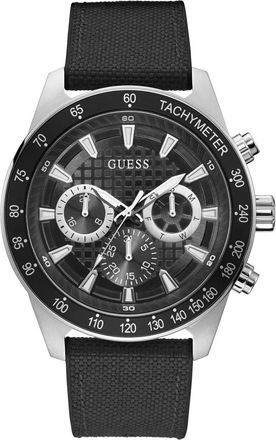 Guess Modern Quartz Horloge met Stopwatch Functie - Heren - Horloges - Zwart - ONE Size - Nylon - Accessoires