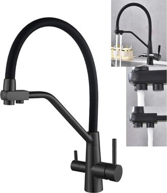 OEM Grifo De Cocina 3 Vias Osmosis Con Agua Fr&iacute;a Y Caliente, Canal Independiente Para Agua Purificada, Lat&oacute;n Duradero (osmosis Negro)
