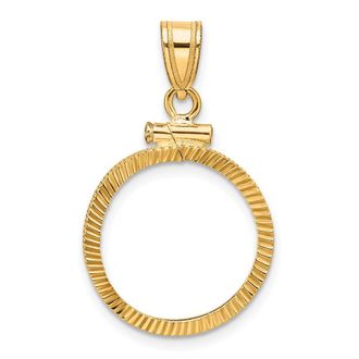 Diamond2Deal 14k Yellow Gold and Diamond-cut 16.5mm x 1.35mm Screw Top Coin Bezel Pendant
