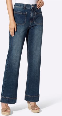 Heine Bequeme Jeans HEINE, Damen, Gr. 34, Normalgr&ouml;ssen, blau, stone, washed, 95% Baumwolle, 3% Polyester, 2% Elasthan, unifarben, lang, Jeans Bequeme Jeans