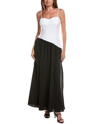 Rene Ruiz Sweetheart Colorblock Drop-Waist Maxi Dress