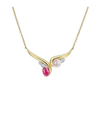 Rina Limor Gold-Plated Silver 1.66 ct. tw. Lab-Grown Gemstone & 6-6.5mm Pearl Necklace