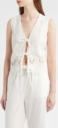 Rails Oregon Embroidered Eyelet Sleeveless Cotton & Linen Tie Front Top in White Palm Embroidery at Nordstrom, Size X-Large
