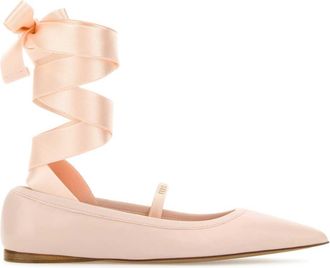 Ferragamo Womens Pastel Pink Leather Carice Ballerinas - Peach - Size EU 42