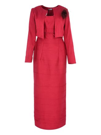 Baruni Rawand feather-embellishment maxi dress (set of two) - women - Rayon - L - Red