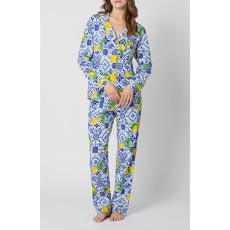Bedhead Pajamas Print Stretch Organic Cotton Pajamas in Azure Summer at Nordstrom, Size X-Large
