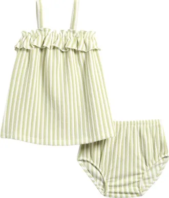 Petit Lem Fern Stripe Terry Cloth Dress & Bloomers Set in Light Green at Nordstrom, Size 24M