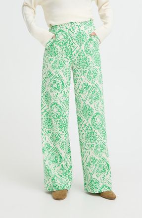 Ichi Kate Print Straight Leg Pants in Kelly Green at Nordstrom, Size Xx-Large